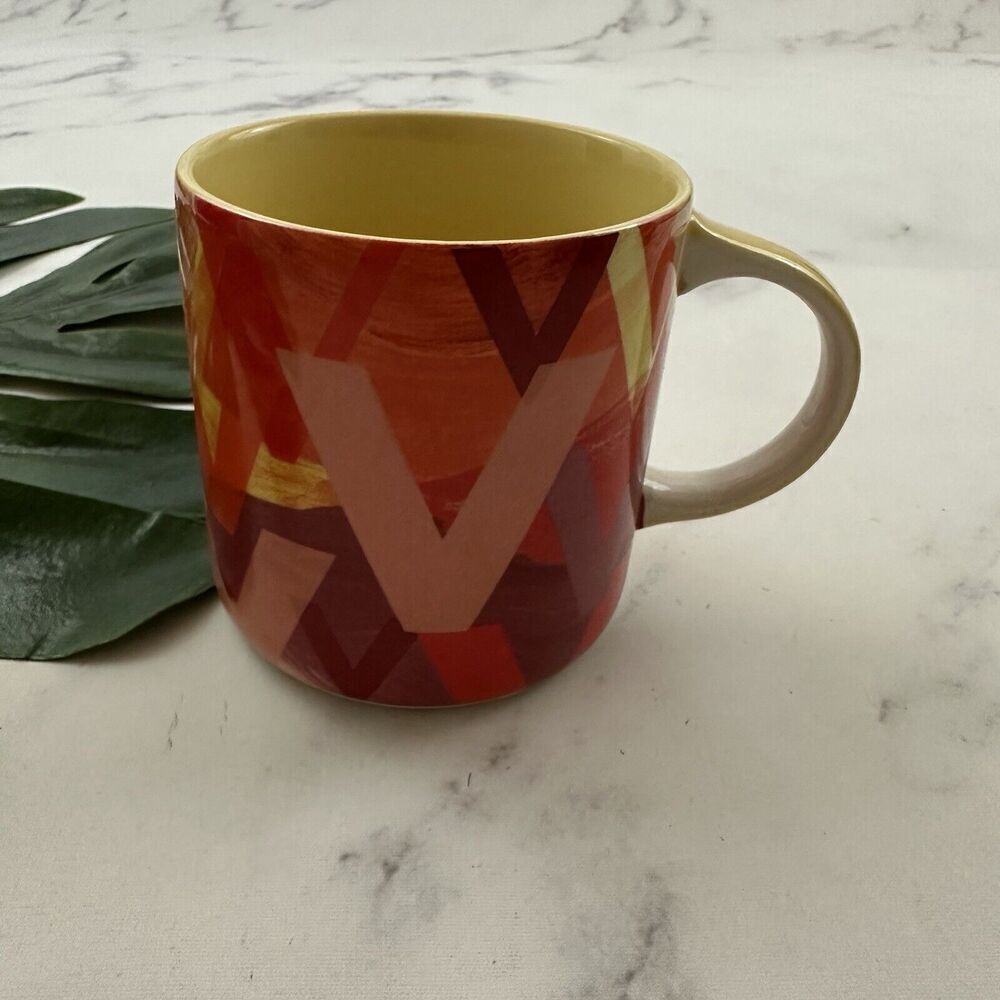By Anthropologie Letter V Coffee Mug Red Yellow Monogram Modern Large Cup